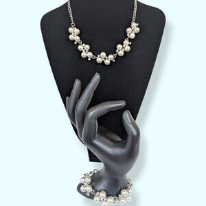 Faux Pearl & Rhinestone Cluster Demi Parure